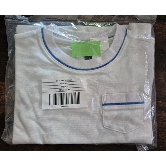Janie and Jack Boys SlPocket T-Shirt Size 4 Whiteblue Trim New - Picture 1 of 6